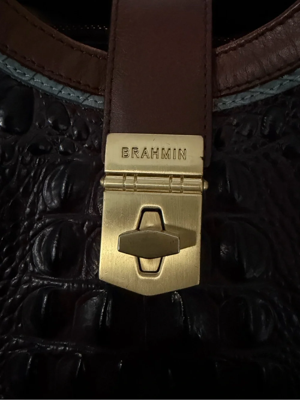 Brahmin Elisa Melbourne Croc Embossed Leather Footed Satchel Shoulder Strap